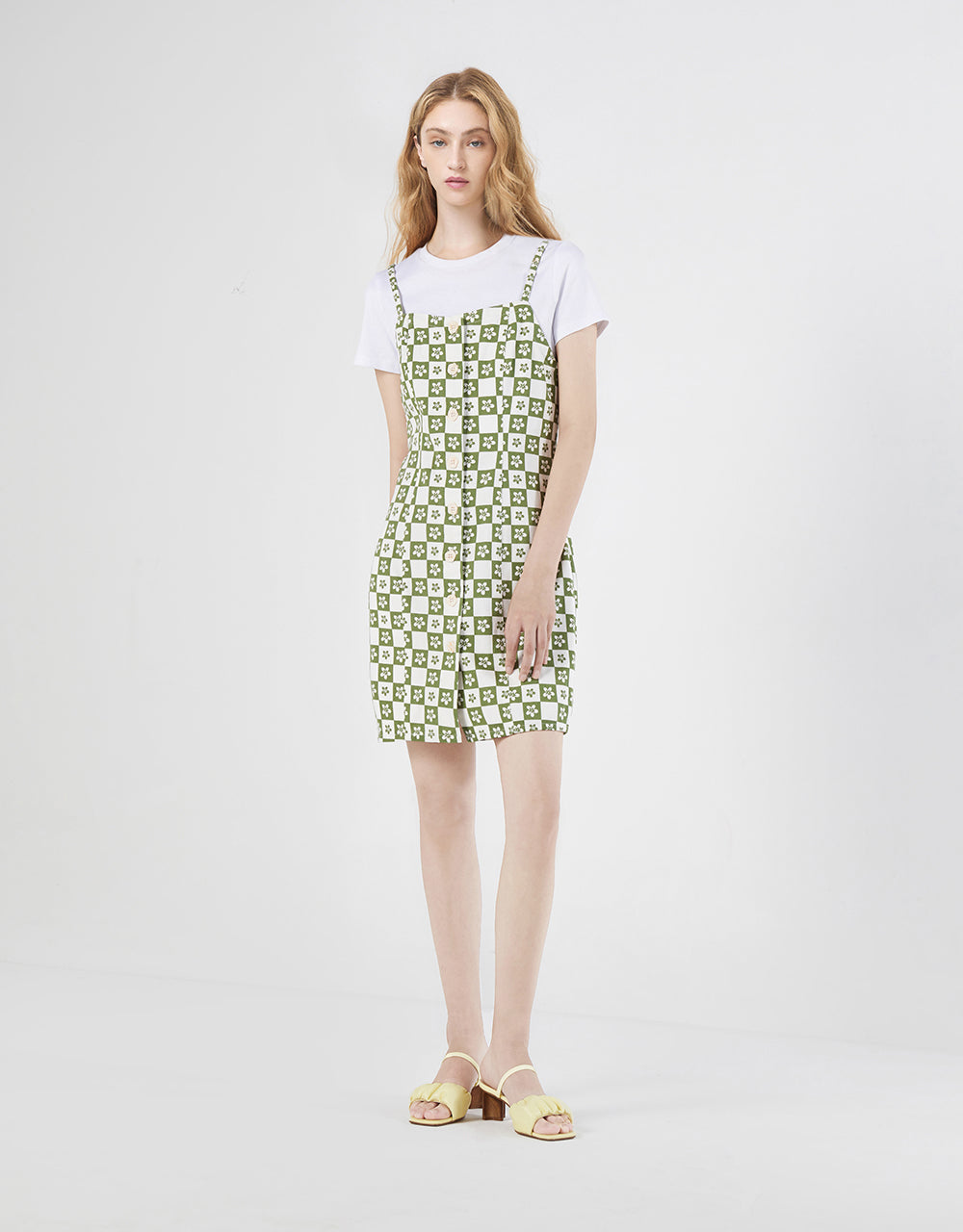 2 In 1 Checkered Floral Denim Dress W_Denim Dresses Urban Revivo Fashion Green XS