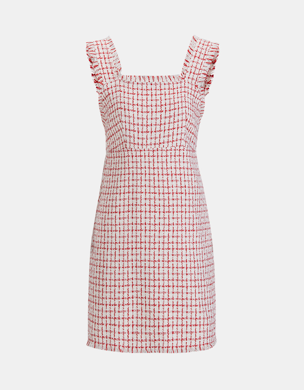 트위드 체크 로우 트리밍 슬리브리스 드레스