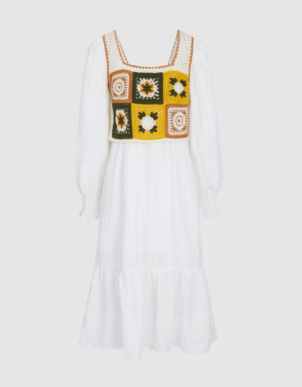 페이크 투피스 크로셰 퍼프 슬리브 드레스