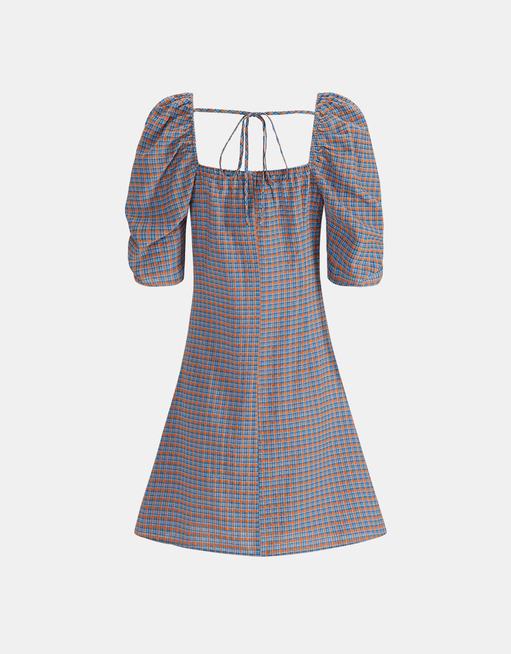 체크무늬 퍼프 슬리브 드레스