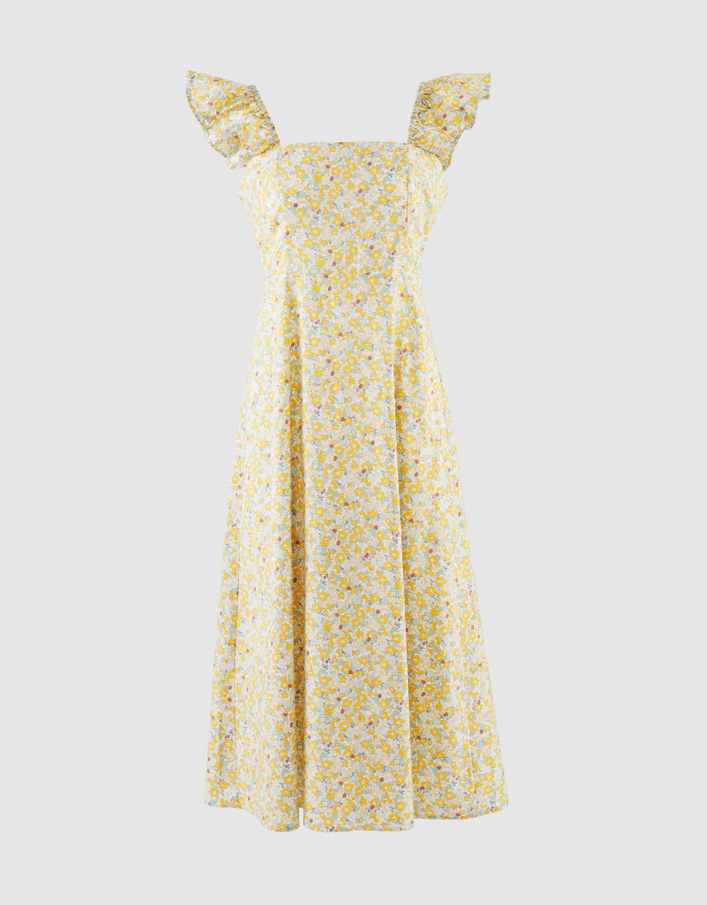 플로럴 프린트 러플 슬리브 드레스