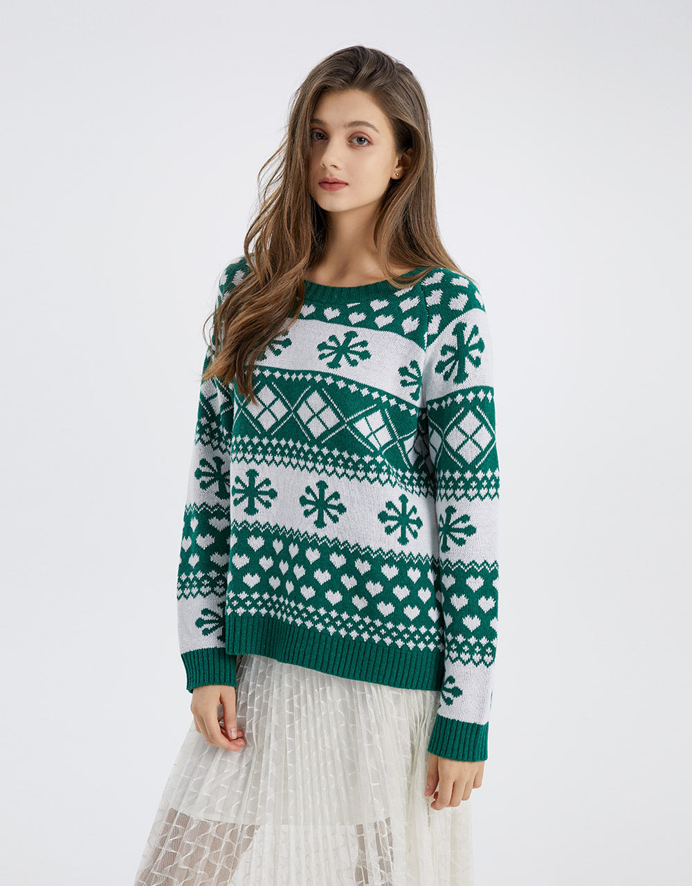 크리스마스 눈송이 크루넥 스웨터