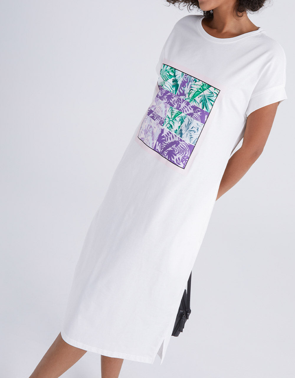 컬러블록 프린트 디테일 티셔츠 드레스