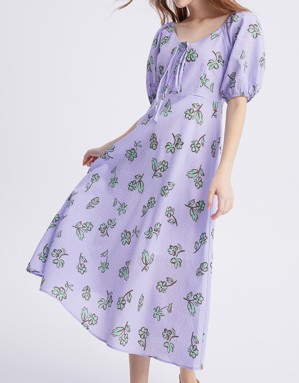 플로럴 프린트 퍼프 슬리브 드레스
