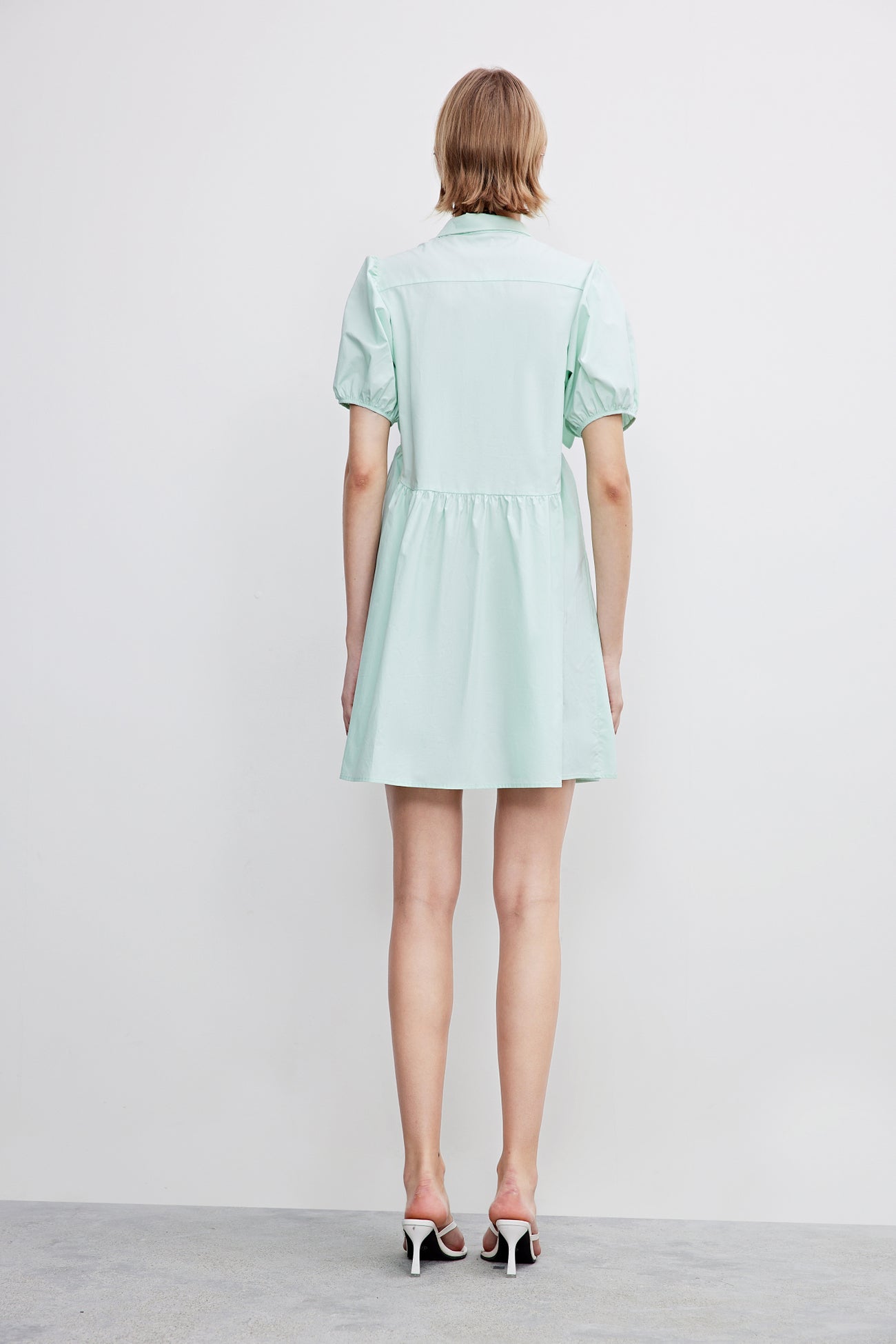 퍼프 소매 라펠 A-Line 드레스