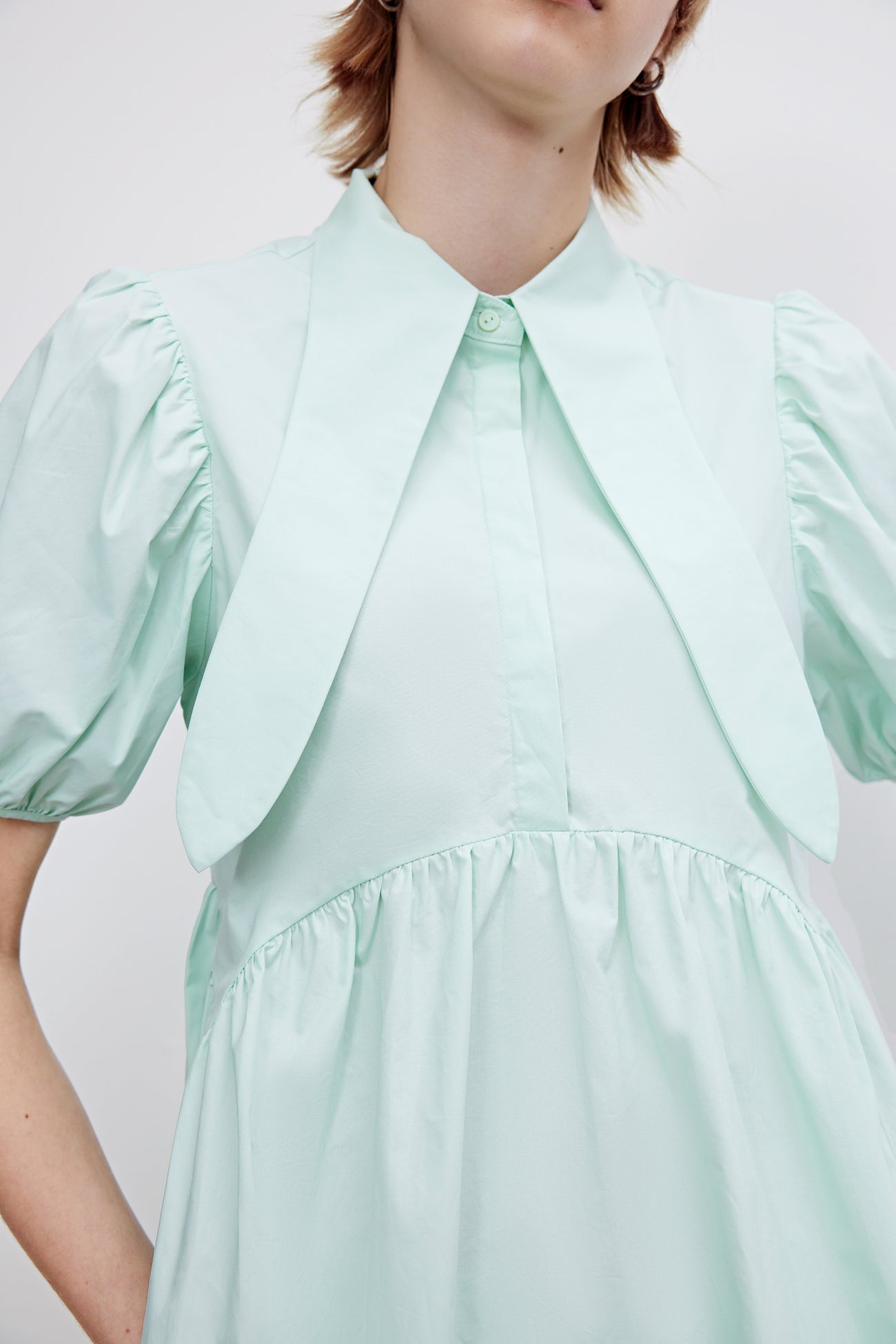 퍼프 소매 라펠 A-Line 드레스