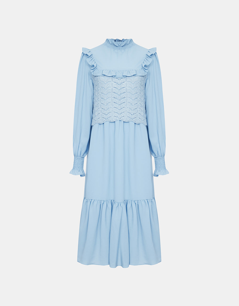퍼프 소매 러플 라펠 스트레이트 드레스