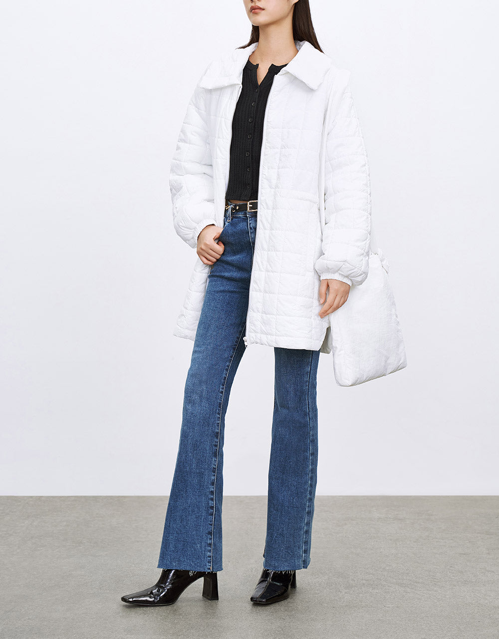 웨이스트 스트링  퀼팅 겨울 코트 (가방 포함)