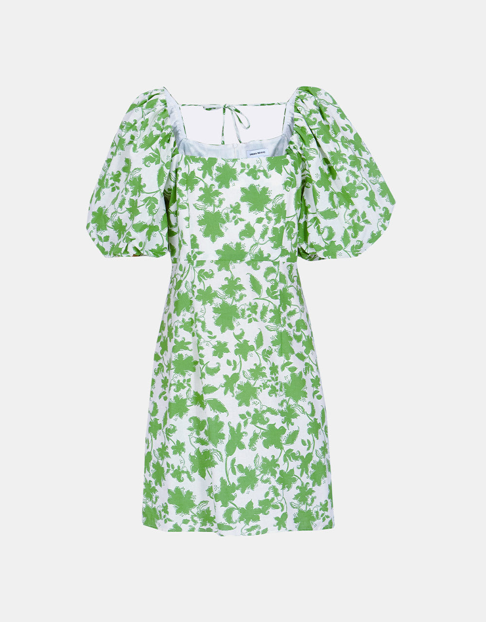 나뭇잎 패턴 퍼프 슬리브 드레스